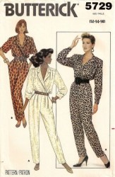 5729  BUTTERICK 1987 SS-LS YOKE ELASTIC WAIST TAPER JUMPSUIT PATTERN 6-10; or 12-16 choice uncut